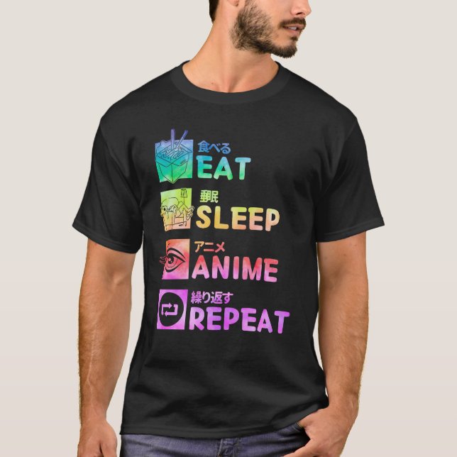 T-shirt Mangez l'Anime de sommeil Répéter le Motif de tein (Devant)