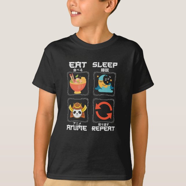 T-shirt Mangez l'Anime de sommeil Répéter mignon | pour An (Devant)
