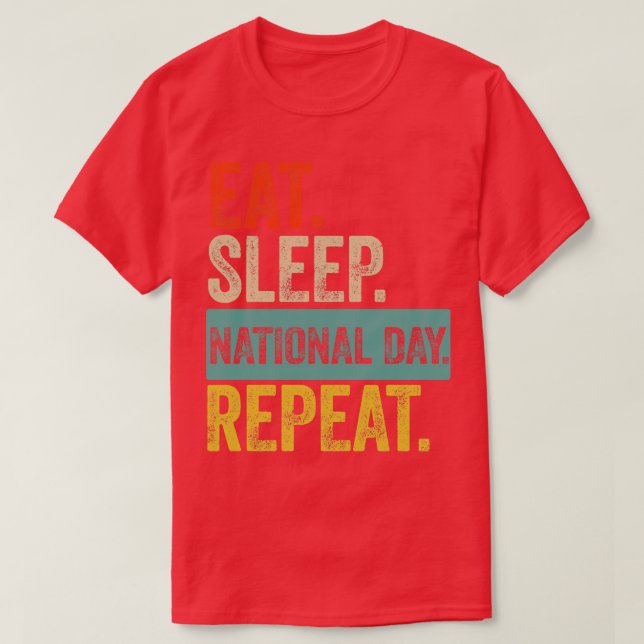 T-shirt Mangez le sommeil national jour répéter rétro vint (Design devant)