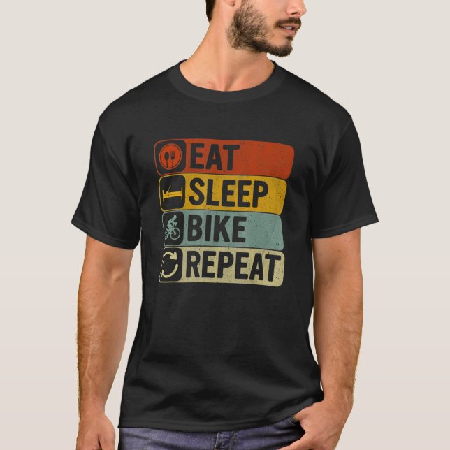 T-shirt Mangez le vélo de sommeil Répétez Retro 60s les an (Devant)