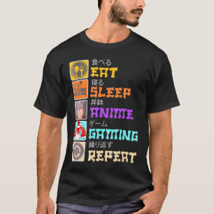 T-shirt Mangez Sleep Anime Jeu Répéter Japon Kawaii Manga 