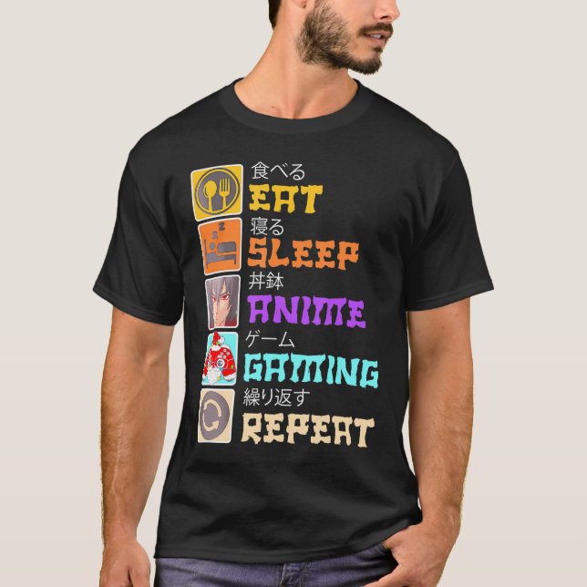 T-shirt Mangez Sleep Anime Jeu Répéter Japon Kawaii Manga  (Devant)