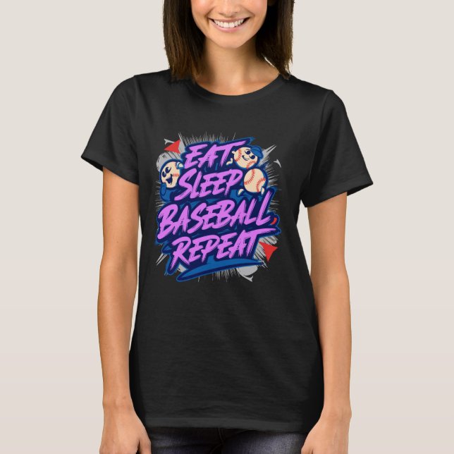 T-shirt Mangez Sleep Baseball Répéter, Amoureux De Basebal (Devant)
