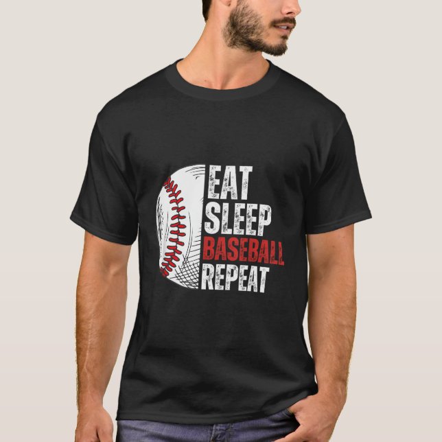 T-shirt Mangez Sleep Baseball Répéter Funny Players De Bas (Devant)