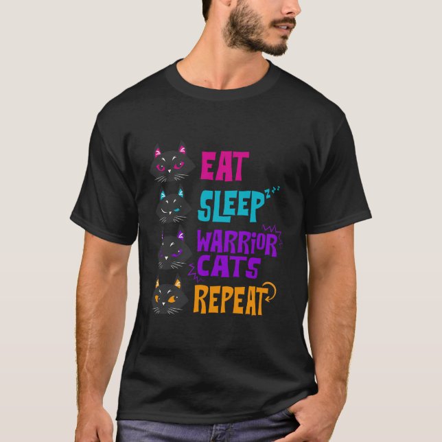T-shirt Mangez Sleep Chat Guerrier Répéter Chat Guerrier A (Devant)