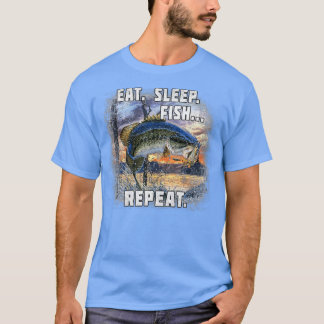 T-shirt Mangez Sleep Poisson Répéter Basse Pêche Dons Drôl