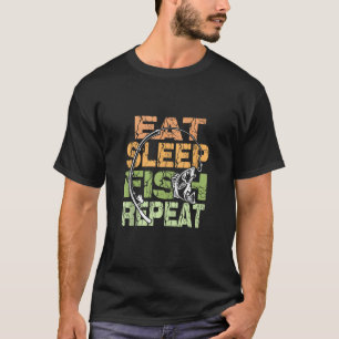T-shirt Mangez Sleep Poisson Répéter Drôle Vêtements de pê