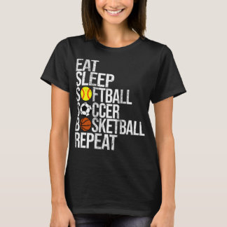 T-shirt Mangez Sleep Soft Football Basketball Répéter Funn
