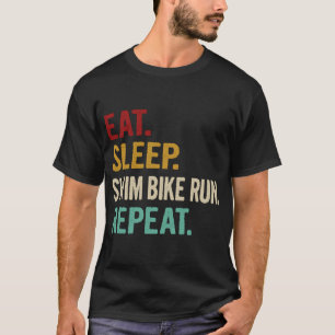 T-shirt Mangez Sleep Swim Bike Run Répéter Funny Triathlon