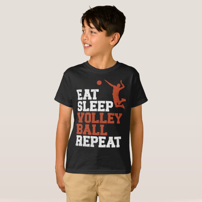T-shirt Mangez Sleep Volleyball Répéter Volleyball Boy Cad (Devant entier)