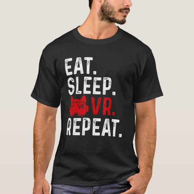 T-shirt Mangez Sleep Vr Répéter Jeu Réalité Virtuelle Rétr (Devant)