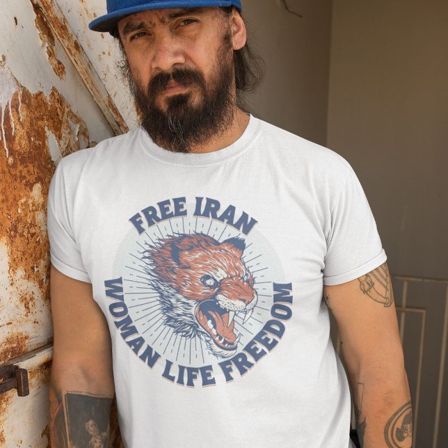 T-shirt Manifestation pour la libération de l'Iran | Bleu  (Free Iran Protest | Angry Lion Blue T-Shirt)