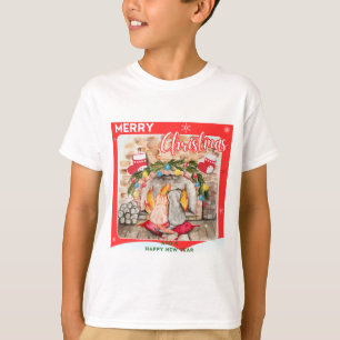 T-shirt Manoir de Noël confortable avec chien et chat