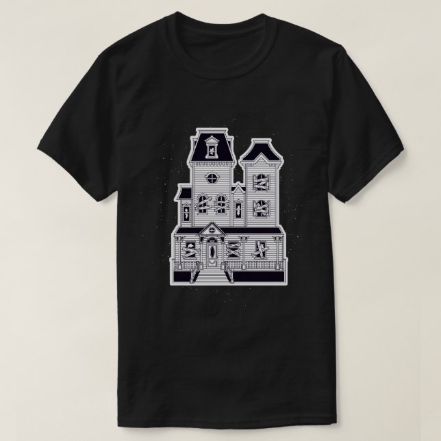 T-shirt manoir hanté noir et blanc (Design devant)