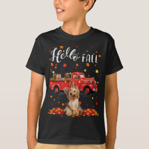 T-shirt Maple Yorkshire Terrier Doigt Leaf Automne Rouge T