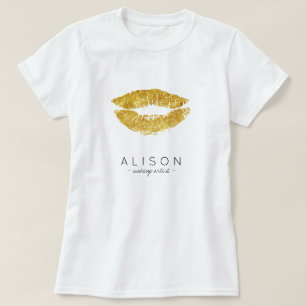 T-shirt Maquillage artiste et nom de salon or lips script