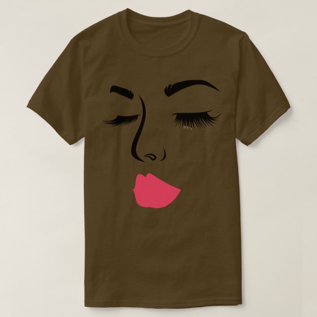 T-shirt Maquiller le visage femmes filles lèvres roses cil (Design devant)