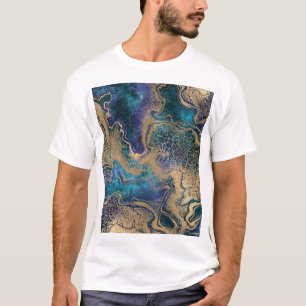 T-shirt Marbrage bleu-or : arrière - plan abstrait.