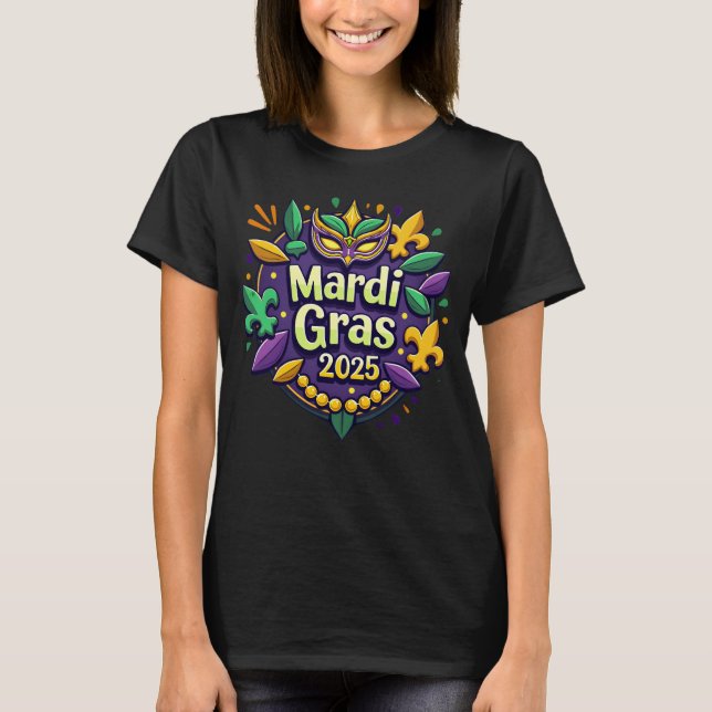 T-shirt Mardi Gras 2025 : Perles, masques et souvenirs (Devant)