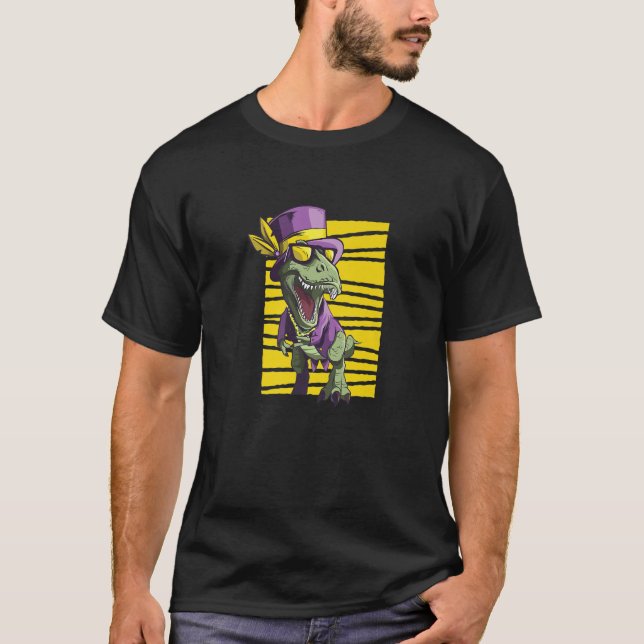 T-shirt Mardi Gras Cute Funny Dinosaur T Rex En Casquette  (Devant)