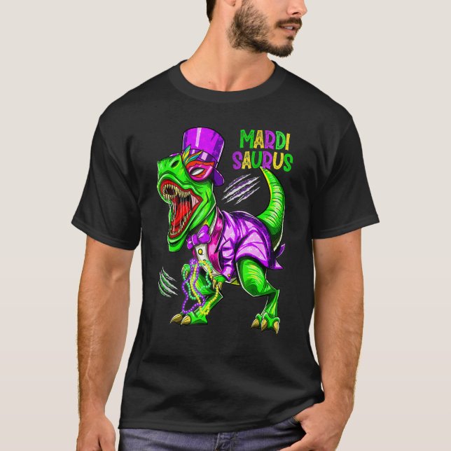 T-shirt Mardi Gras Dabbing Rex Dinosaur Mardi Grawr Bead C (Devant)