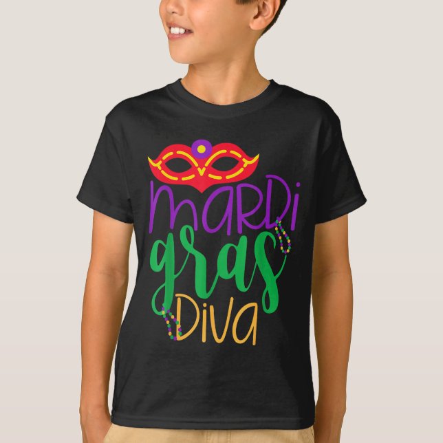 T-shirt Mardi Gras Diva - Mask And Beads Design  (Devant)