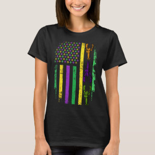 T-shirt Mardi Gras Drapeau Américain Us Avec Écrevisses No