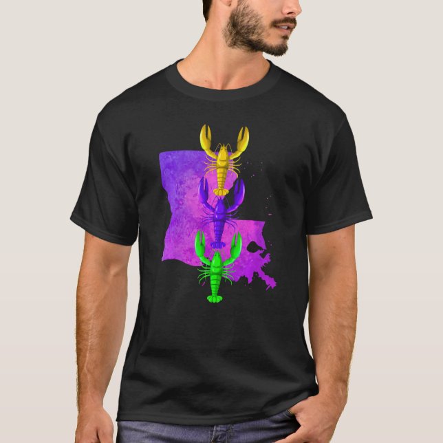 T-shirt Mardi Gras écrevisse, Louisiane carte splash, M (Devant)