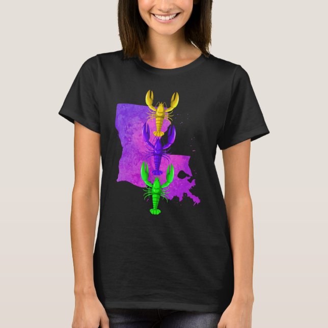 T-shirt Mardi Gras écrevisse, Louisiane carte splash, M (Devant)