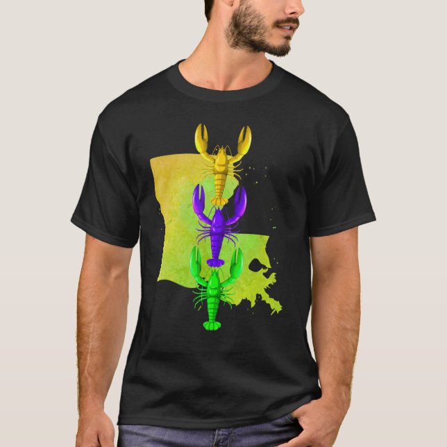 T-shirt Mardi Gras écrevisse, peinture de carte jaune Loui (Devant)