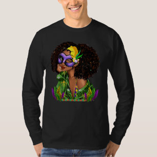 T-shirt Mardi Gras Femme Noire Cheveux Bouclés Clin d'Œil