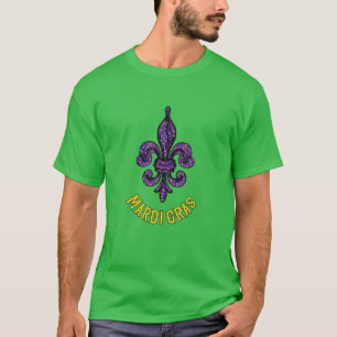 T-shirt Mardi Gras Fleur De Lis En Vert Jaune Et Violet