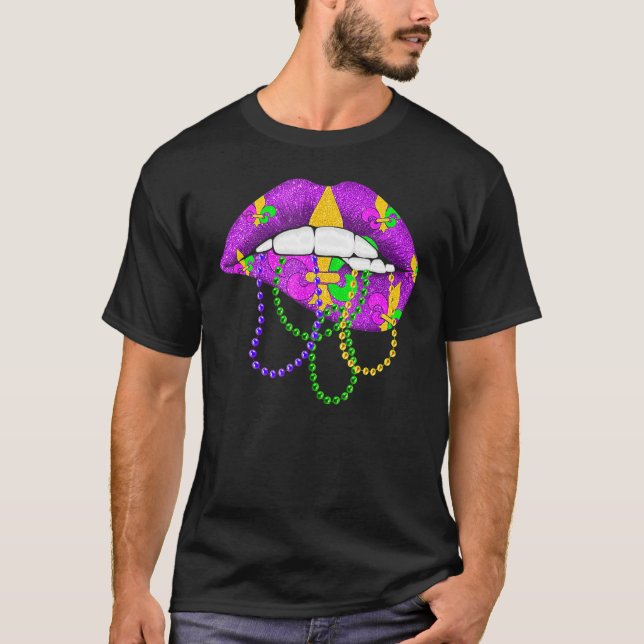 T-shirt Mardi Gras Fleur De Lys Lips Costume Mardi Gras Ca (Devant)