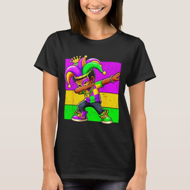 T-shirt Mardi Gras Funny Dabbing Black Boy Jester Hat Kid  (Devant)