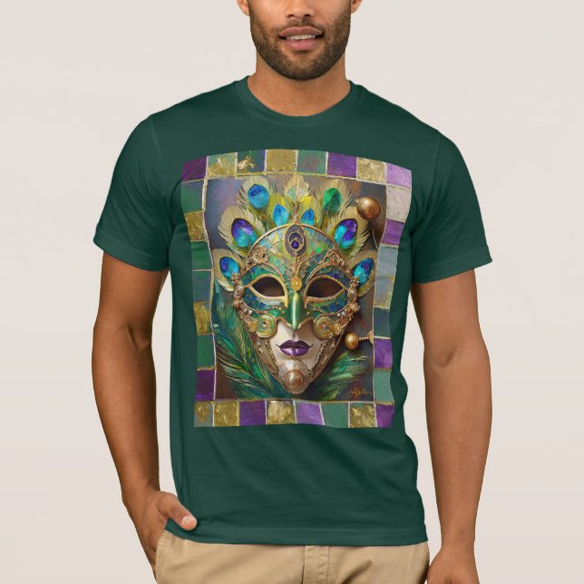 T-shirt Mardi Gras Gold Ceramic Peacock Feature Masque (Devant)