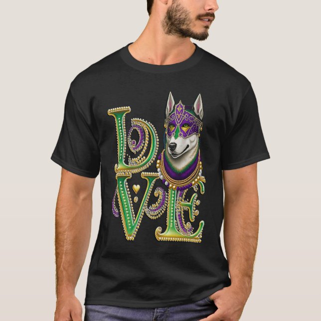 T-shirt Mardi Gras Husky Word LOVE Masquerade (Devant)