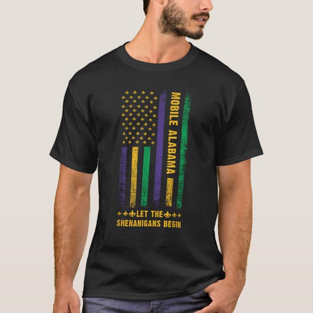 T-shirt Mardi Gras Mobile Alabama Fleur De Lis American Fl (Devant)
