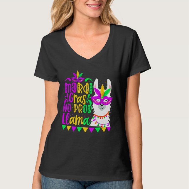 T-shirt Mardi Gras No Prob Llama Alpaca Funny Carnival Par (Devant)