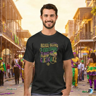 T-shirt Mardi Gras Perles Bling & Tout Roi Gâteau Partie
