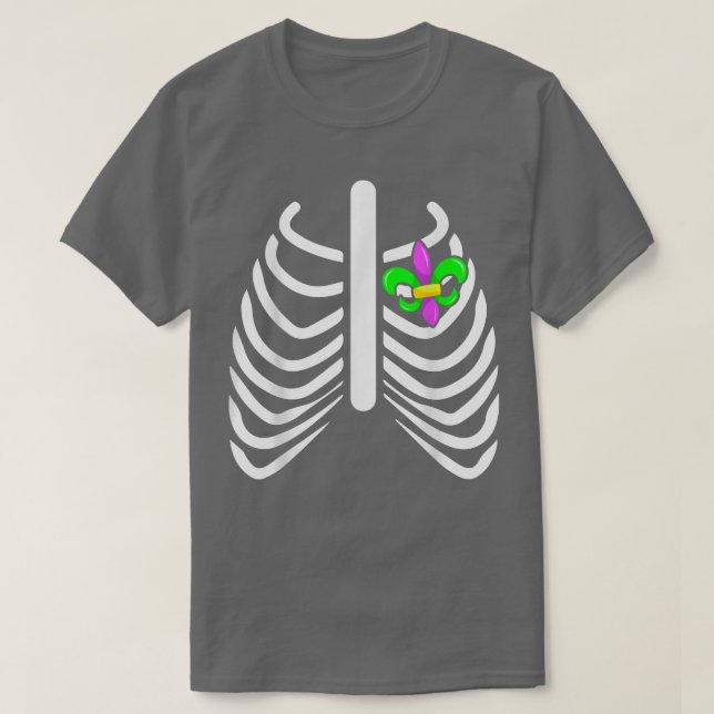 T-shirt Mardi Gras Rib Heart Skeleton Rib Carnaval Masquer (Design devant)
