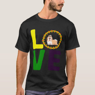 T-shirt Mardi Gras Shih Tzu Chien Maman Papa Aime Fleur De