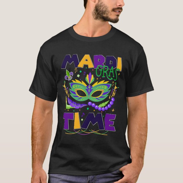 T-shirt Mardi Gras Time Feathered Krewes Mask Mardi Gras (Devant)