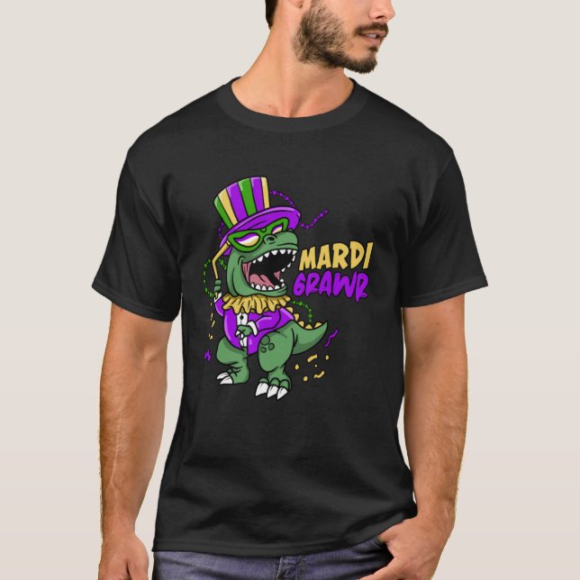 T-shirt Mardi Grawr Rex Dinosaur  Cool Dino Mardi Gras (Devant)