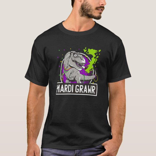 T-shirt Mardi Grawr TRex Dinosaur Mardi Gras Bead New Orle (Devant)