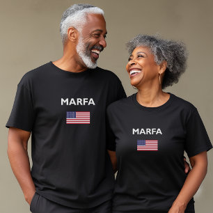 T-shirt Marfa Texas USA Drapeau américain Couleur foncée