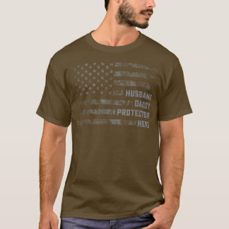 T-shirt Mari Daddy Protecteur Héros Drapeau Américain Père