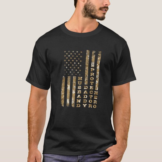 T-shirt Mari Daddy Protecteur Héros Papa Drapeau américain (Devant)