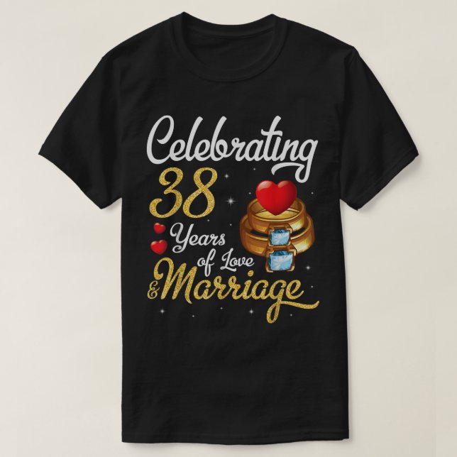 T-shirt Mari et femme célébrant 38 ans d'amour, de mariage (Design devant)