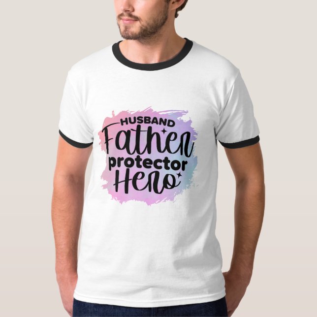 T-shirt Mari, Père, Protecteur, Héros (Devant)