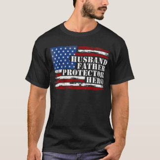 T-shirt Mari Père Protecteur Héros Drapeau Rétro Usa